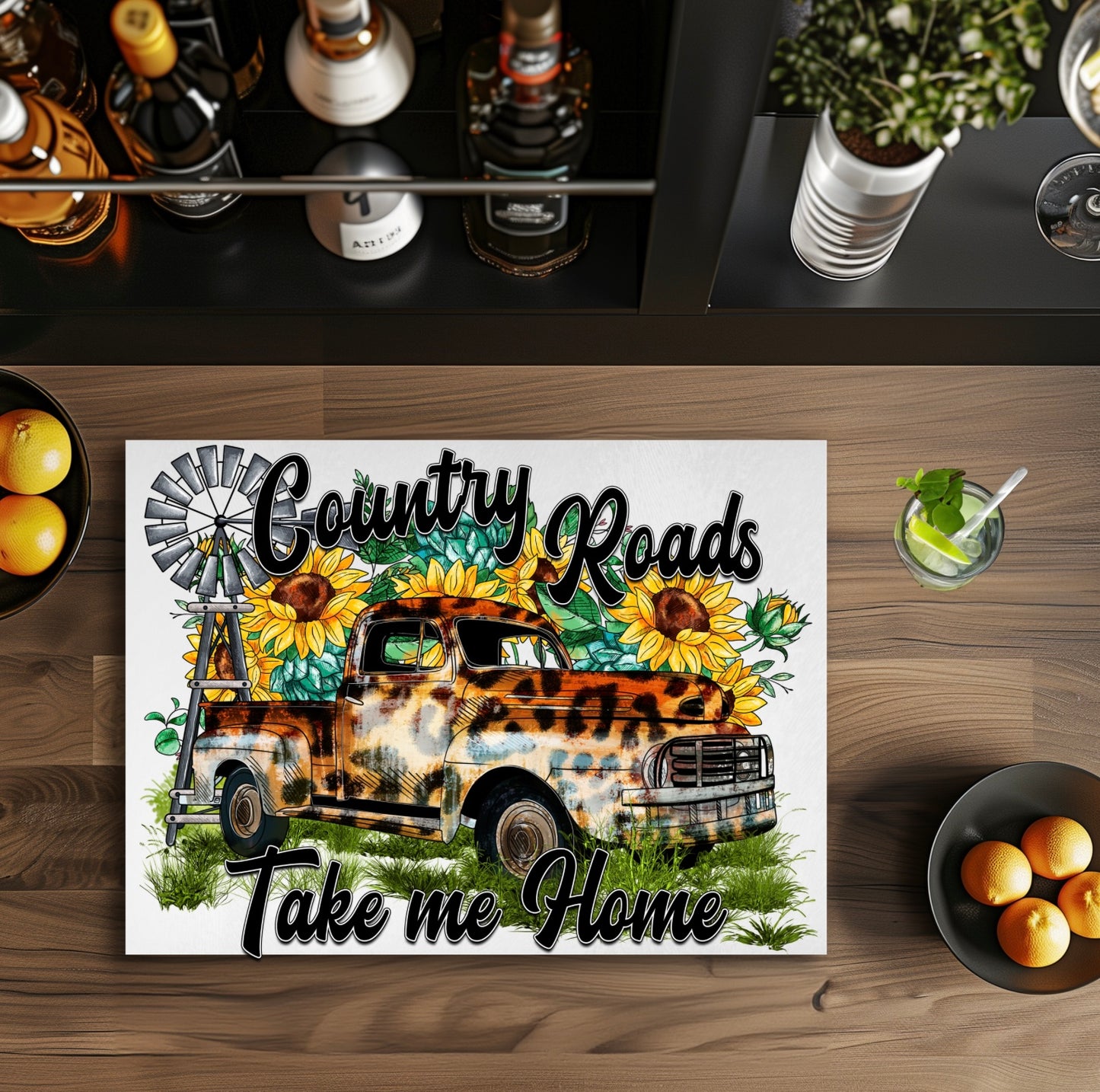 Country roads take me home 8x11 glass cutting board