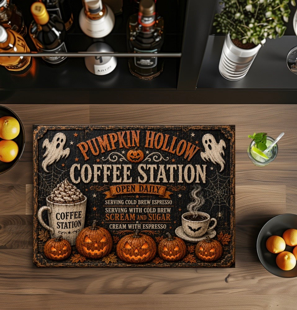 Pumpkin hollow coffee station cutting board