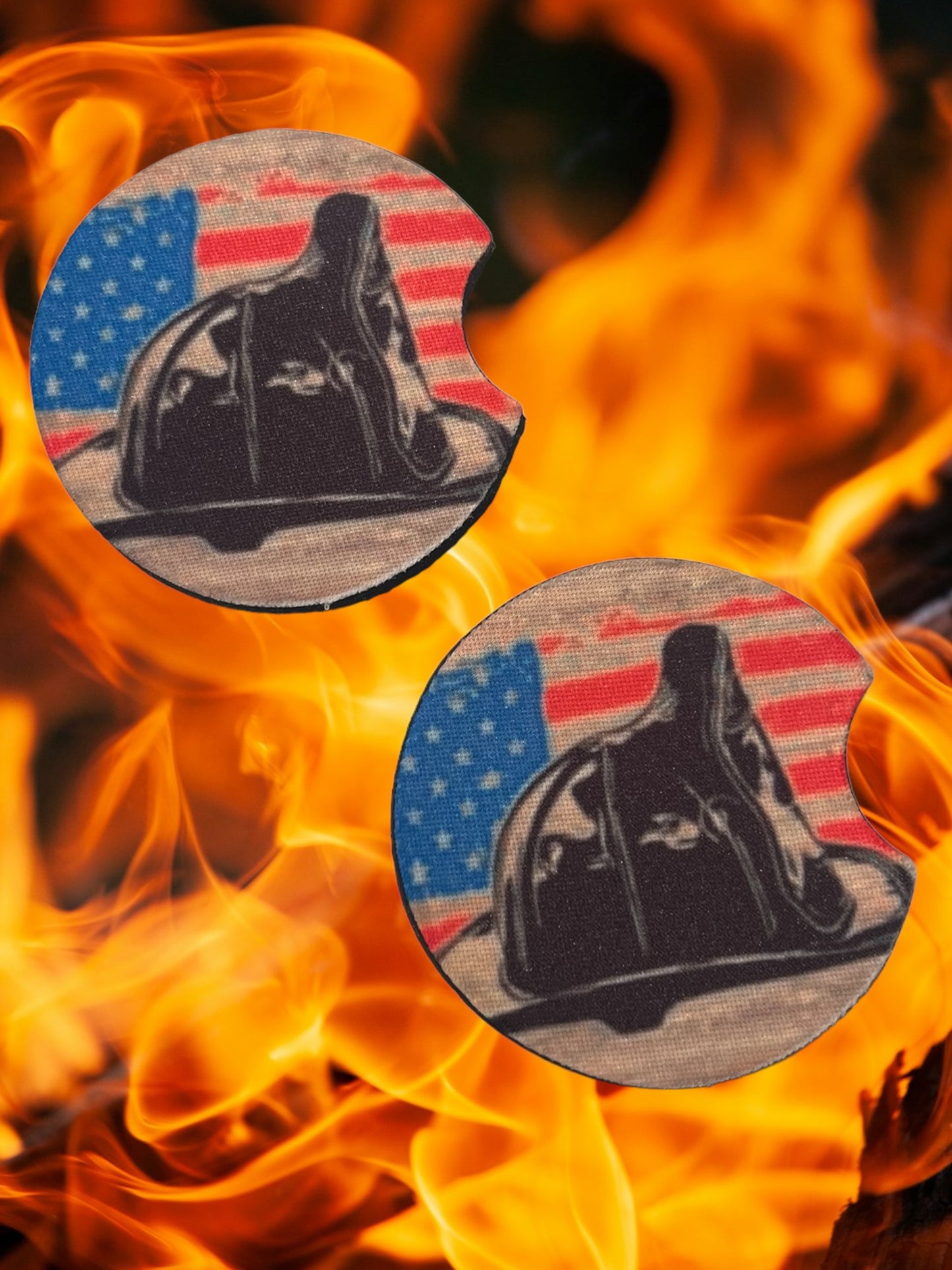 Black hat firefighter coaster set (2)