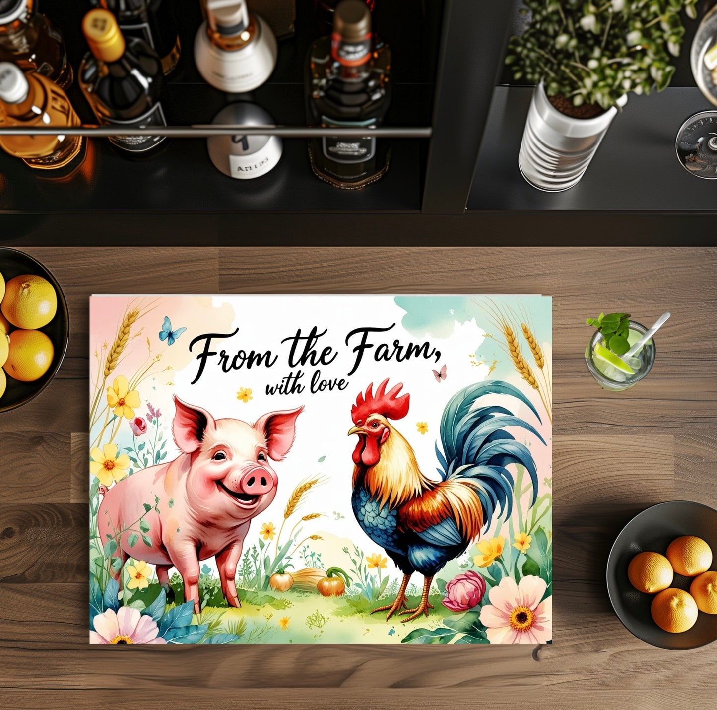 From the farm with love 8x11 glass cutting board