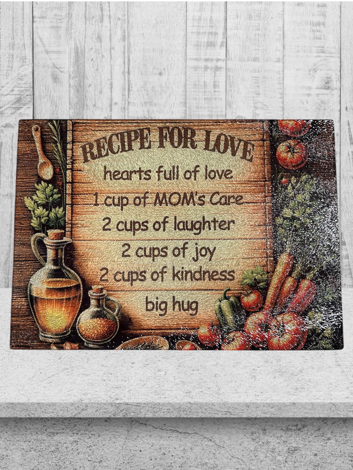 Recipe for love 8x11 glass cutting board