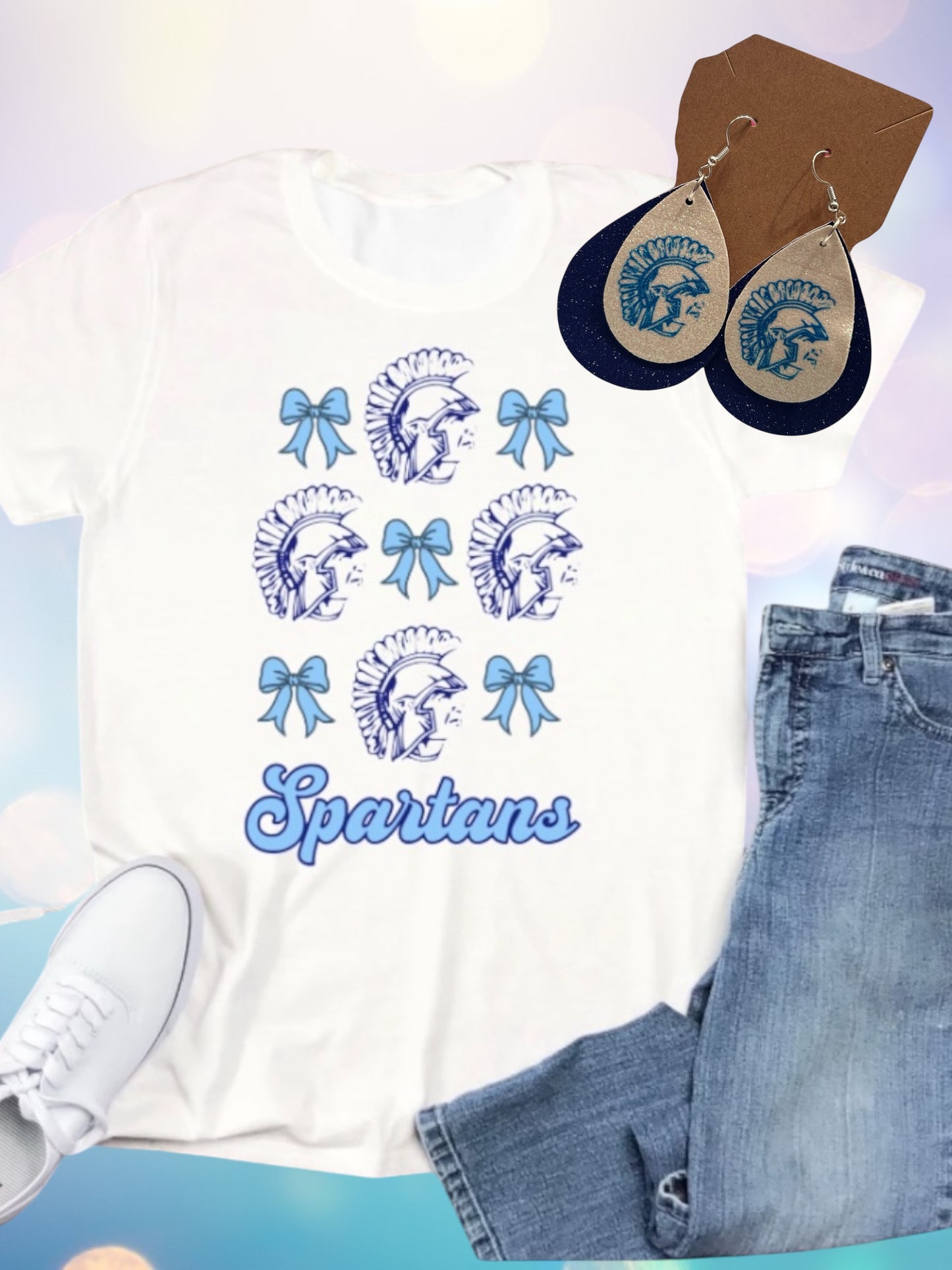 Spartan coquette tshirt, earrings set