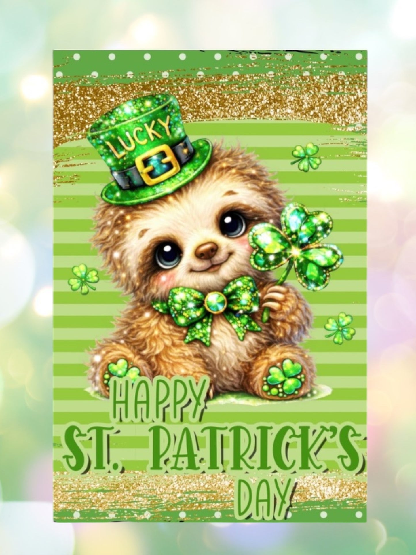 Sloth at pattys day 12x18 garden flag