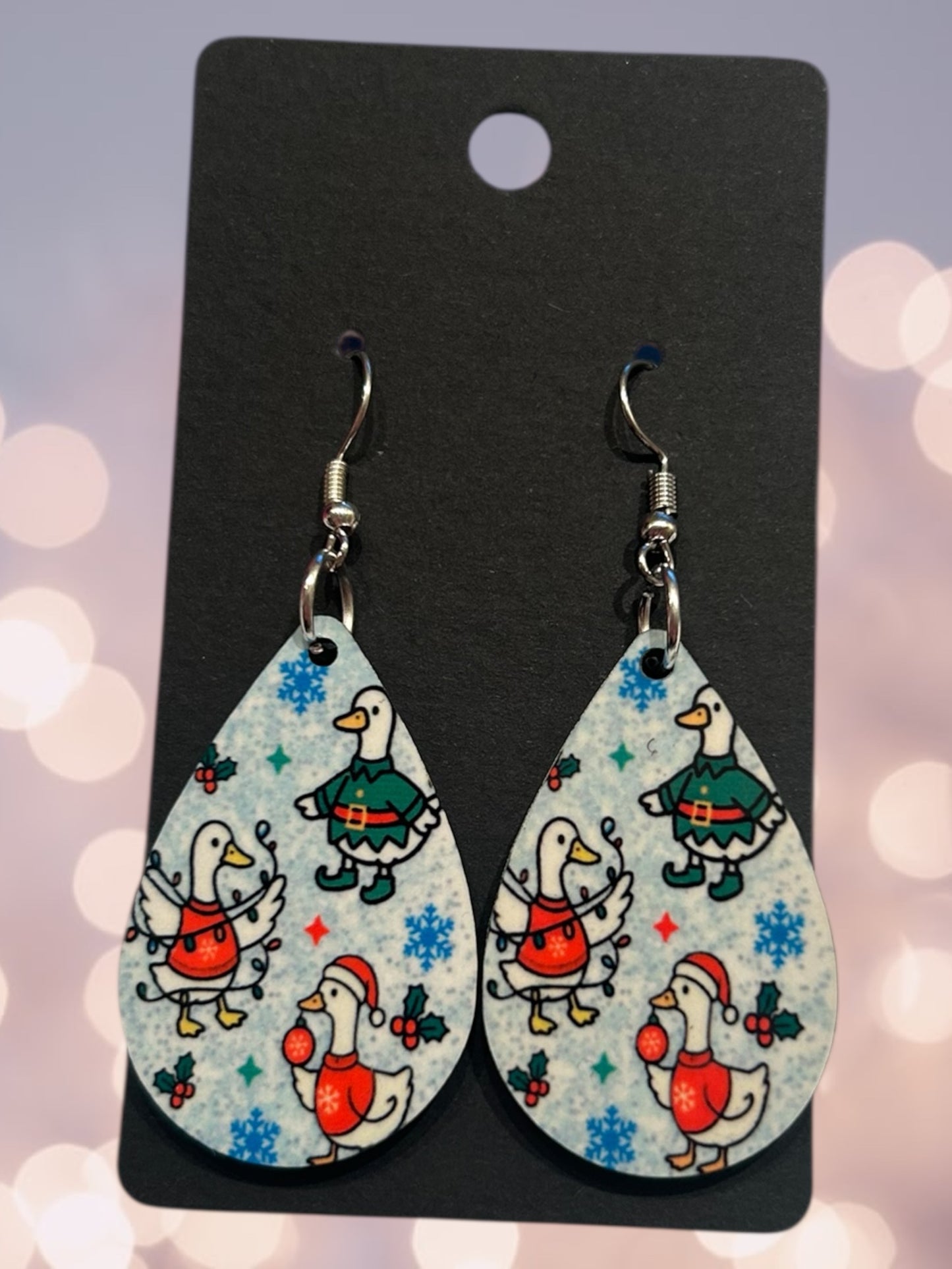 Christmas geese tear drop earrings