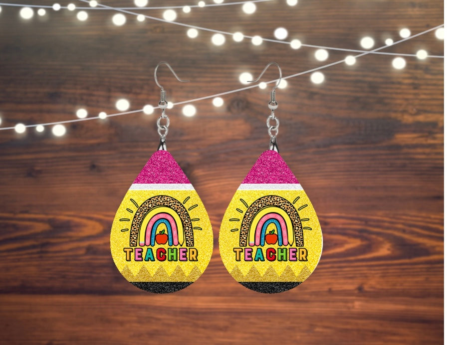 Teacher crayon style tear drop earrings