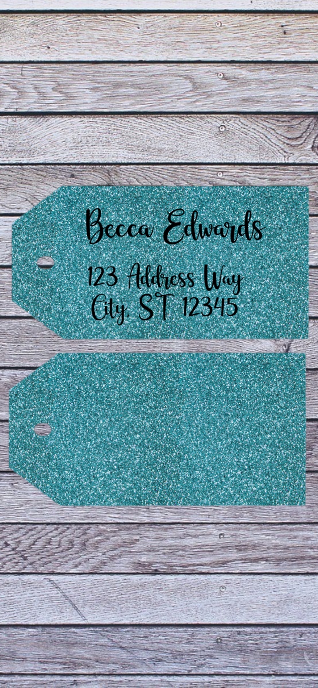 Blue glitter luggage tag