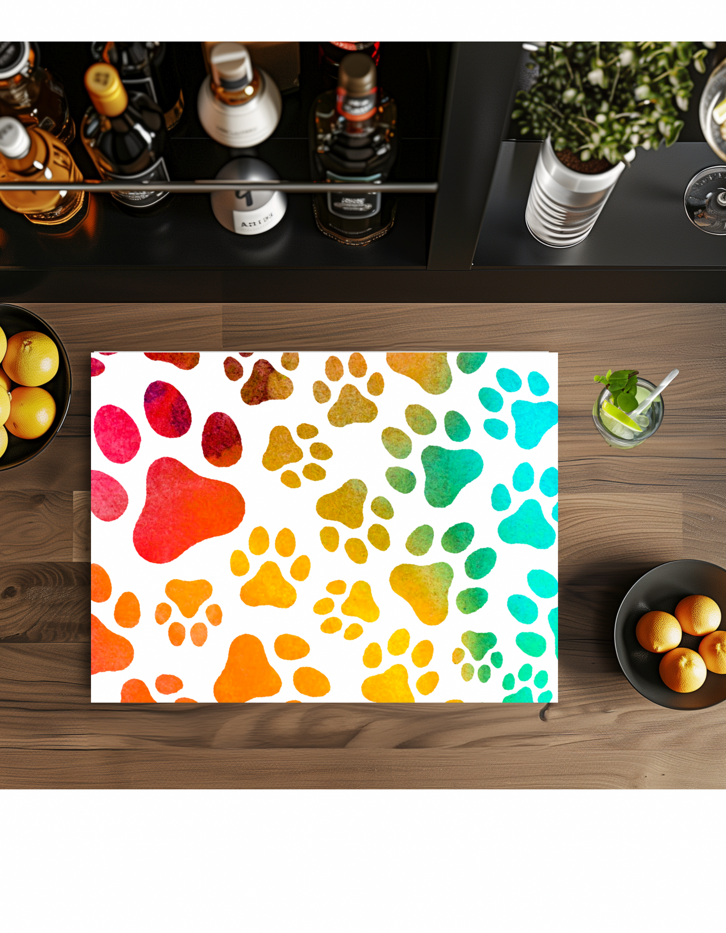 Rainbow paw prints 8x11 cutting board