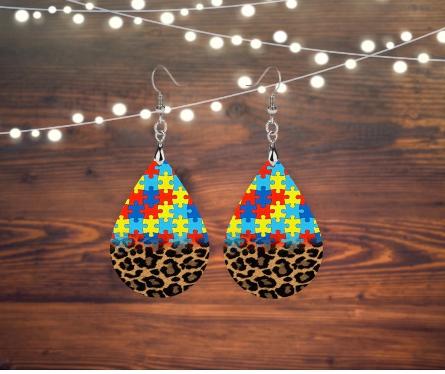 Cheetah autism tear drop earrings