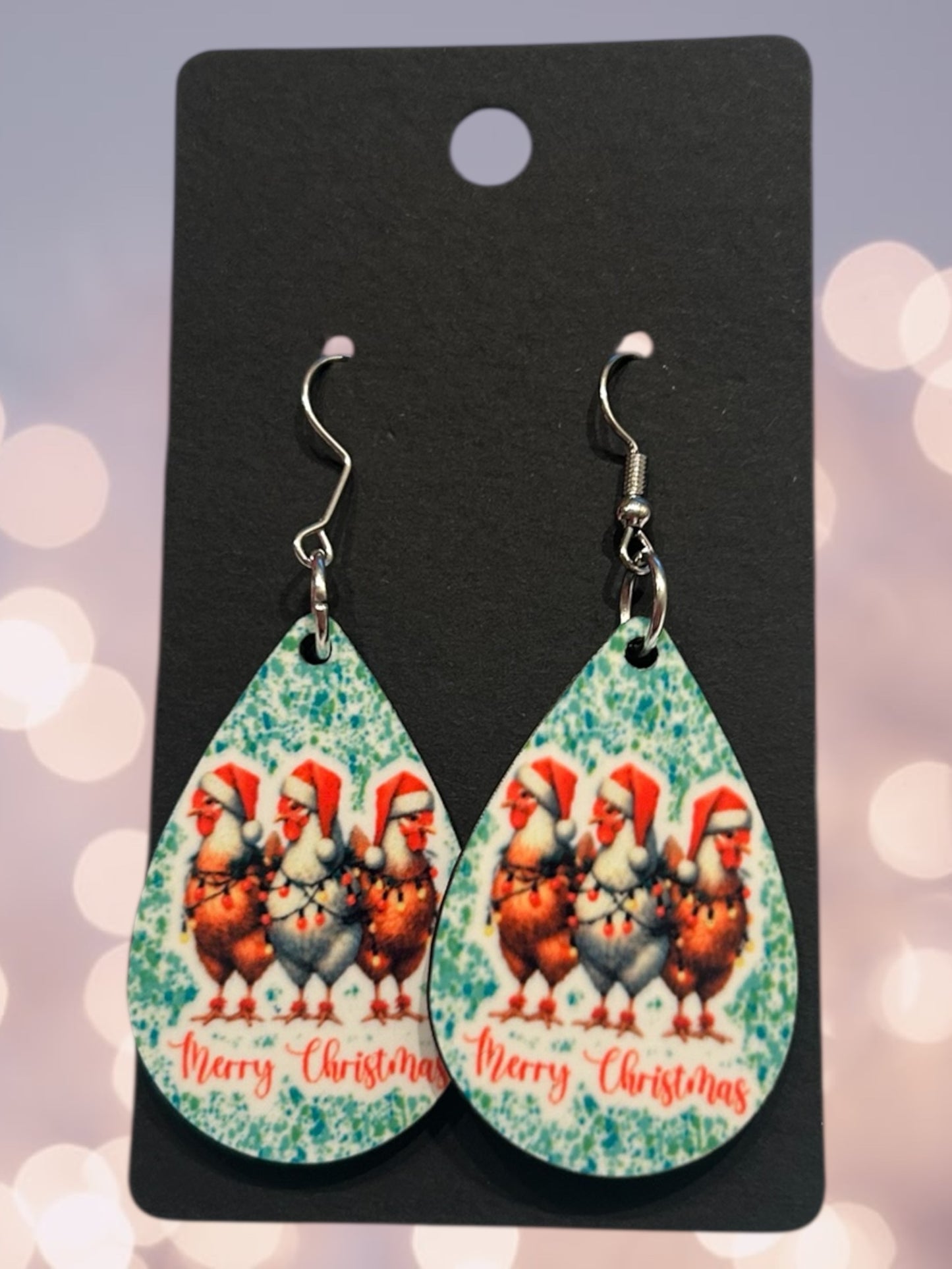 Christmas chickens tear drop earrings