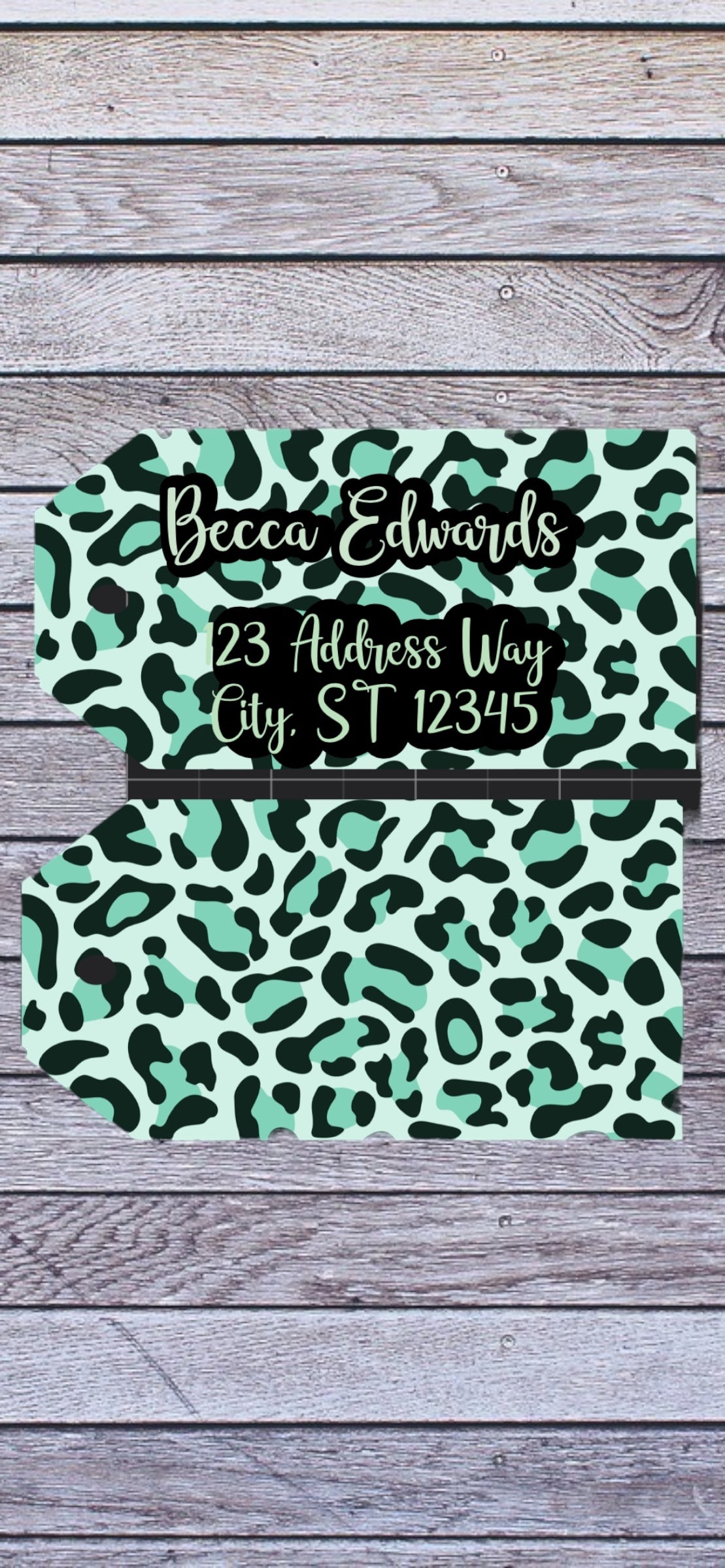 Mint cheetah luggage tag