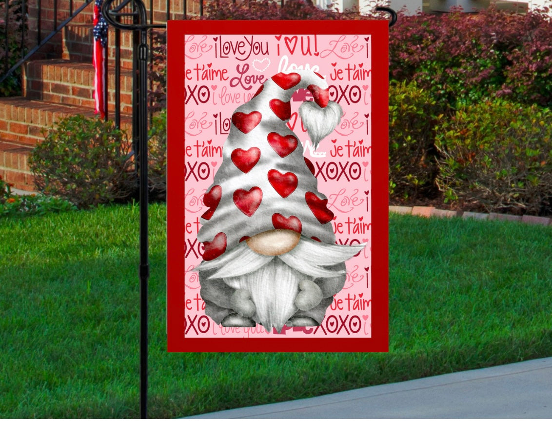 Love gnomes 12x18 garden flag