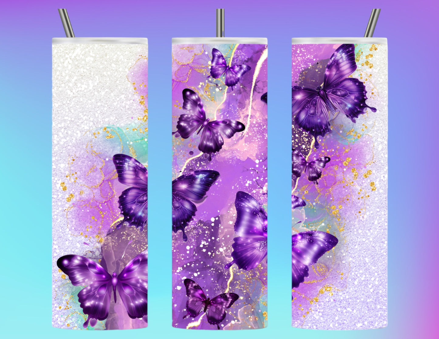 Purple butterflies 20oz tumbler