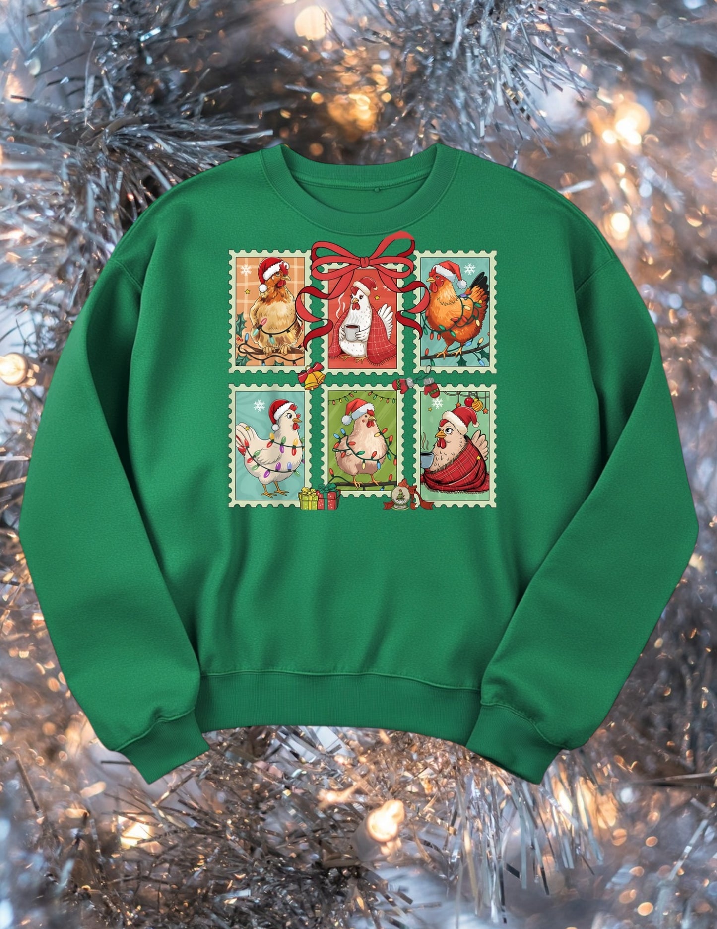 Christmas chicken stamps crewneck
