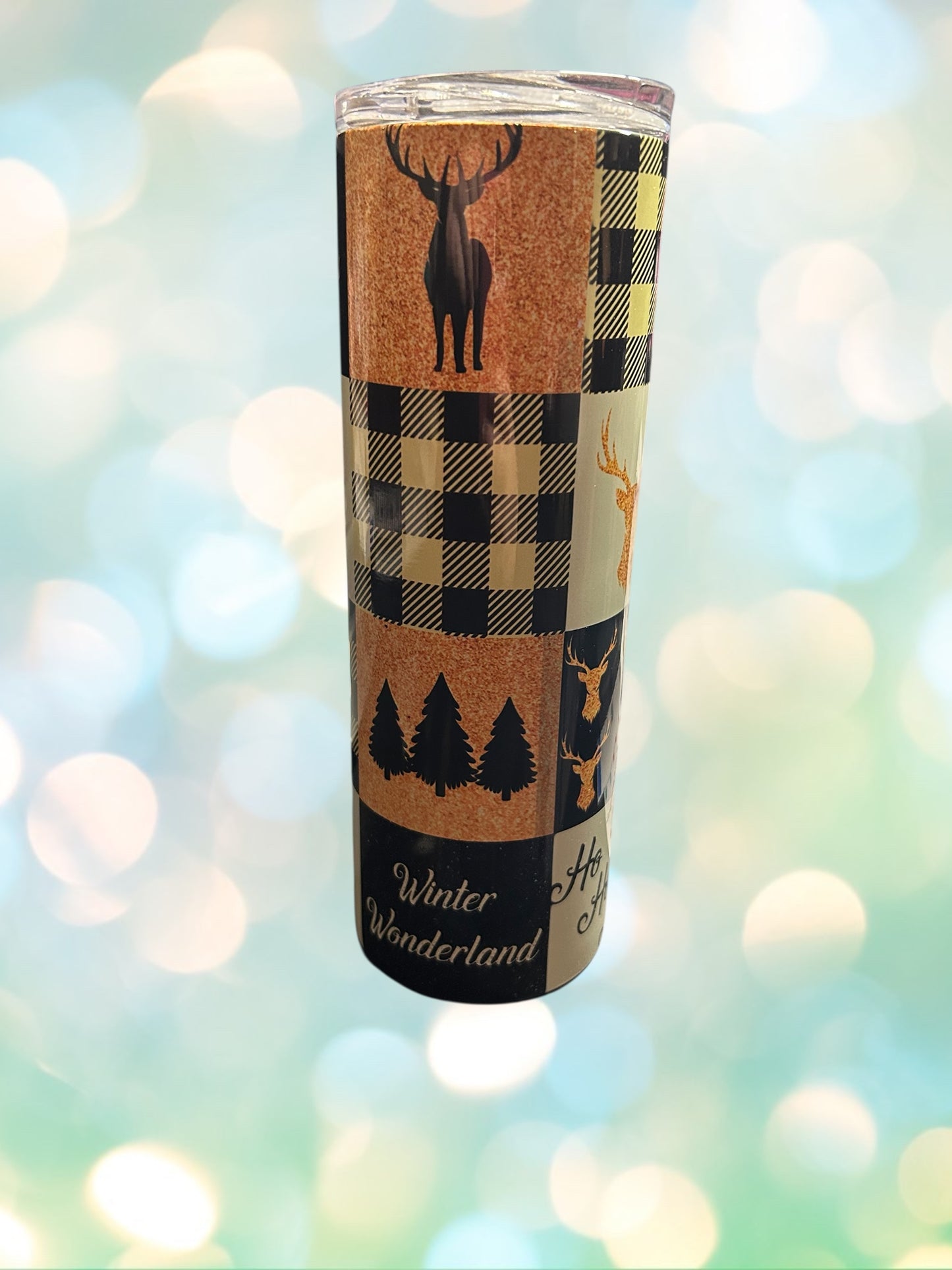 Gold plaid glitter 20oz tumbler