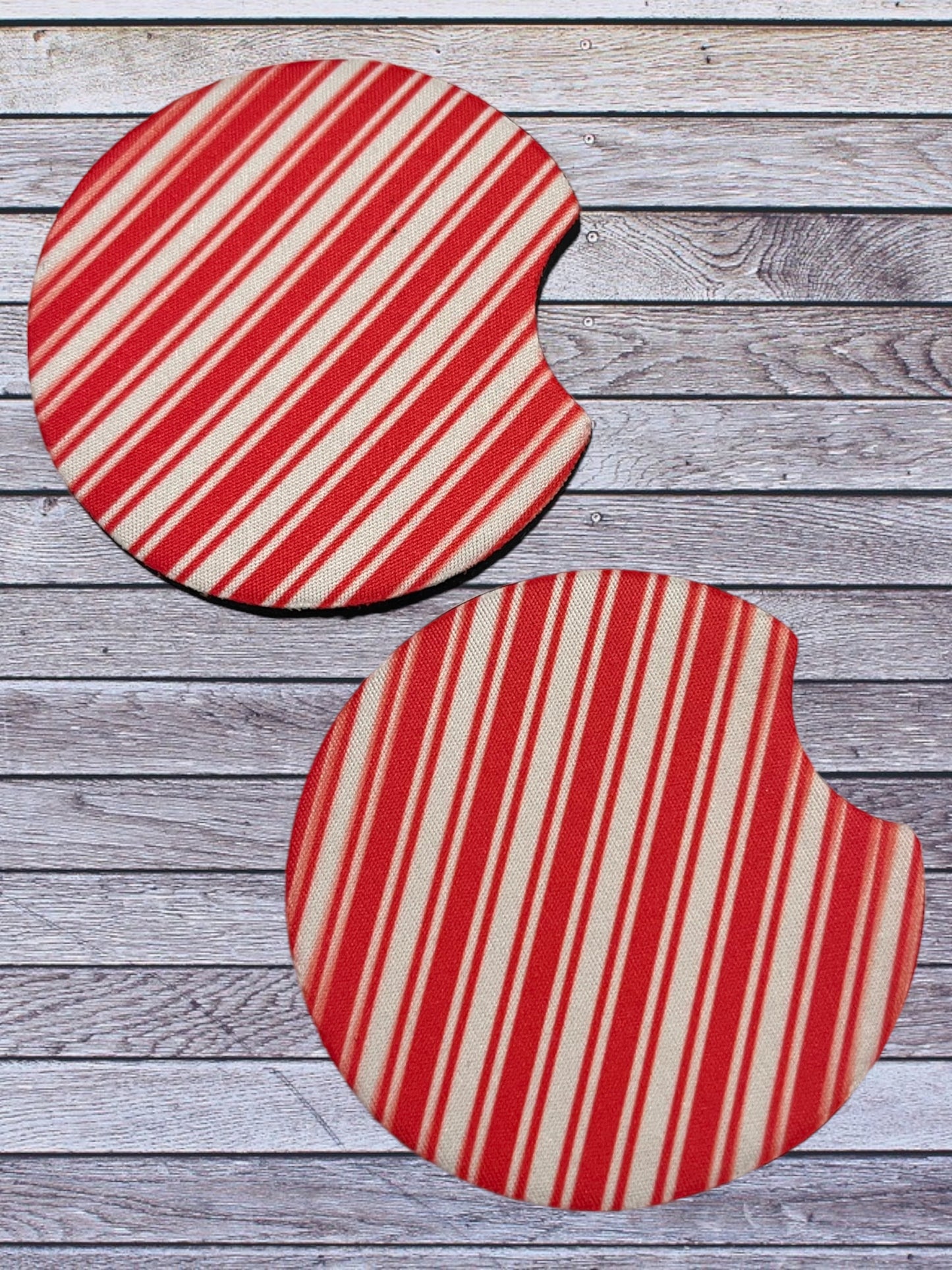 Red white stripes car coasters (2)