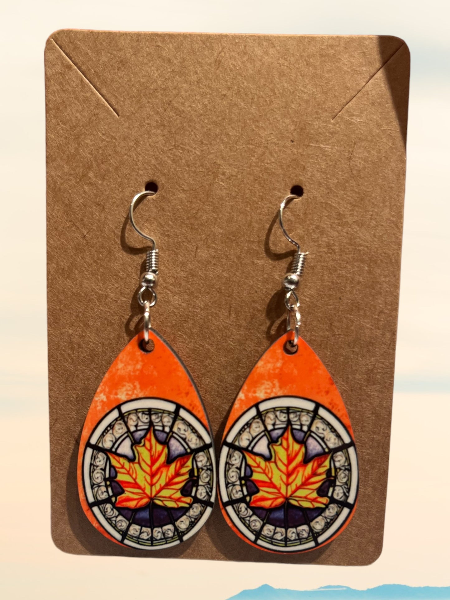 Leaf with background tear drop earrings