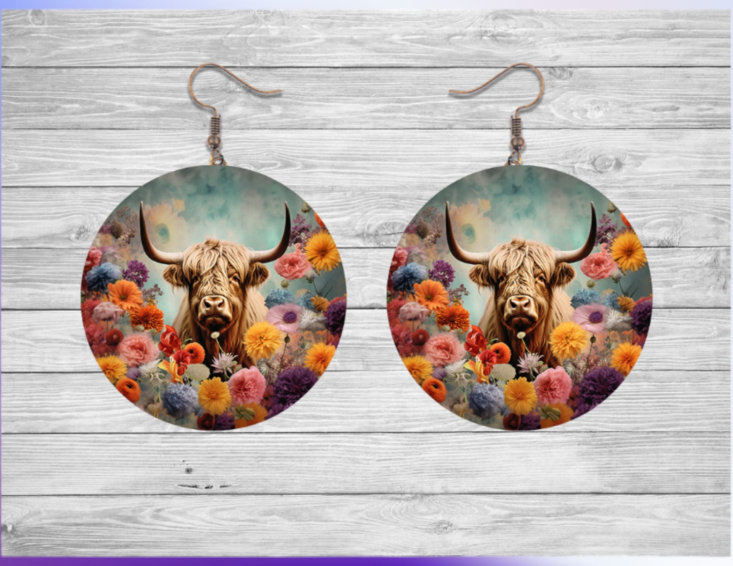 Cow in flowers round earrings