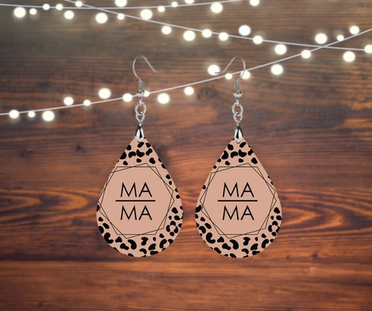 Rose gold cheetah mama tear drop earrings