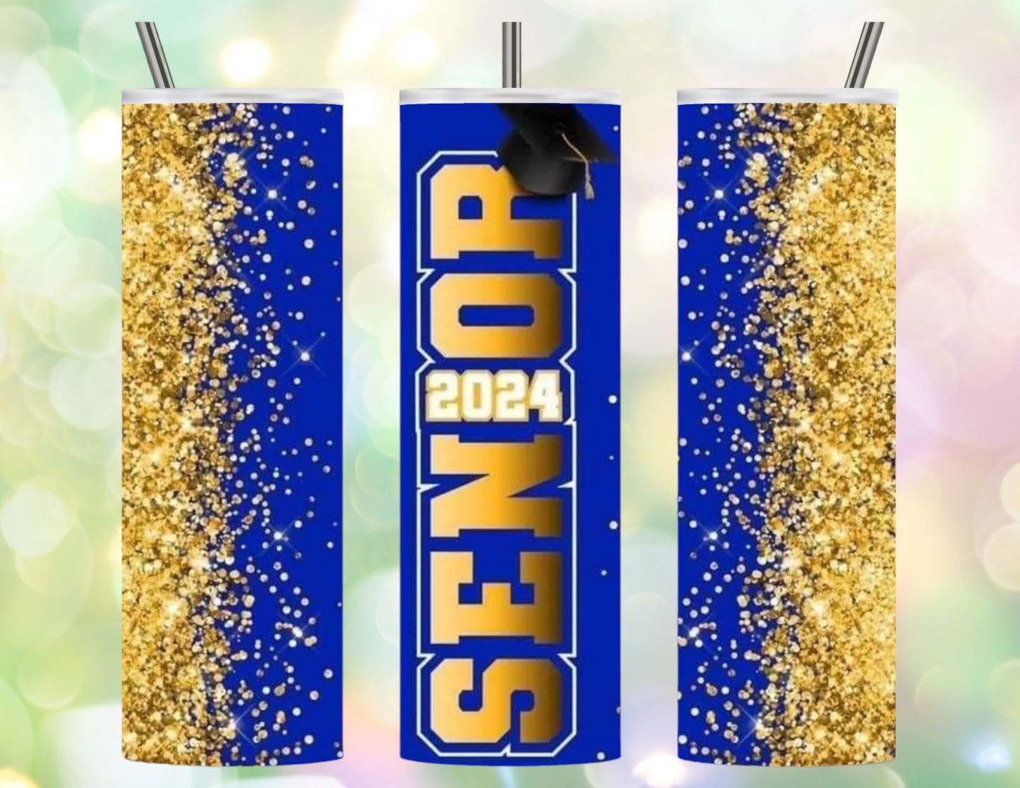 Blue and gold senior 2024 20oz tumbler