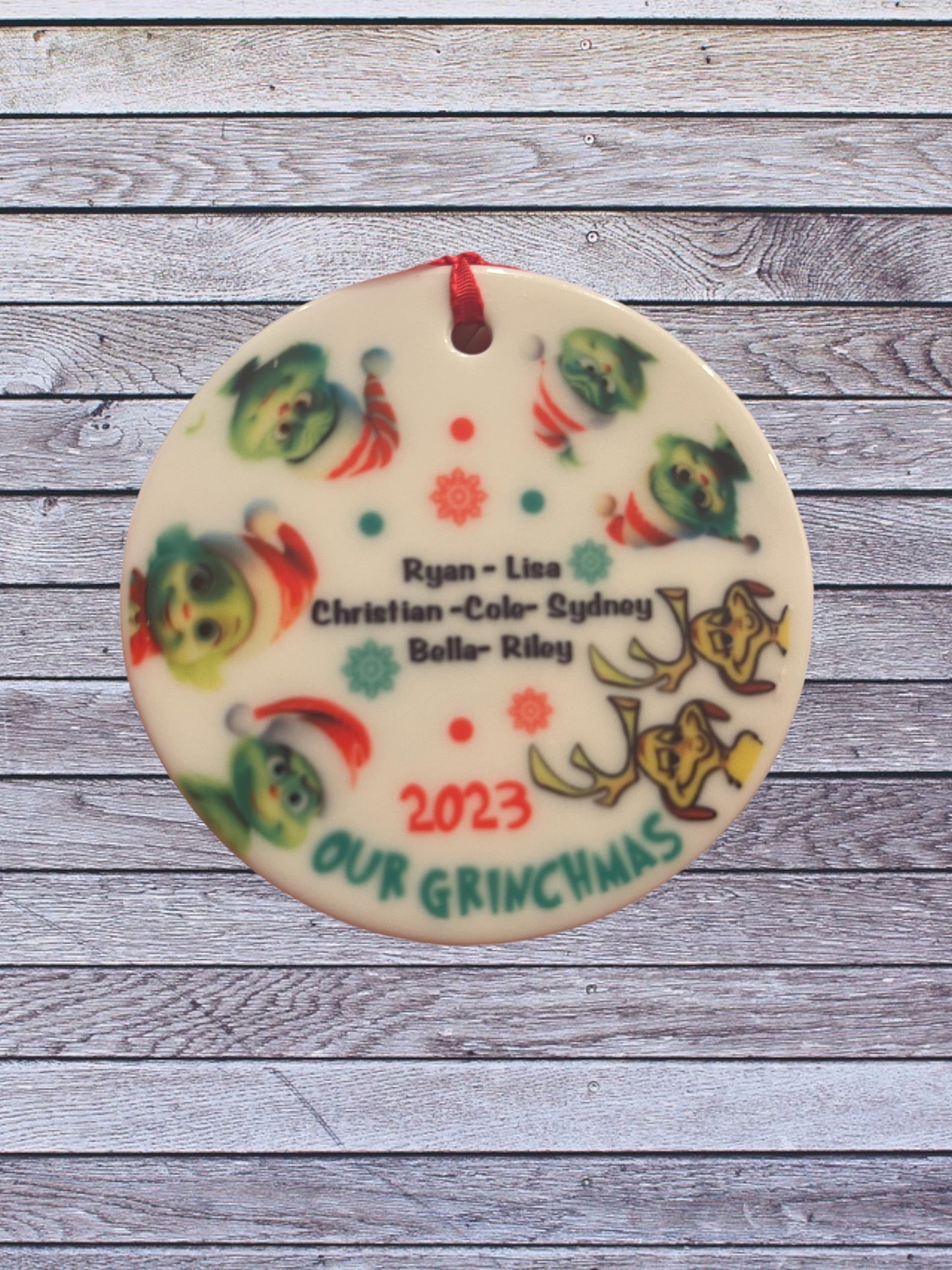 Custom our grinchmas ornament