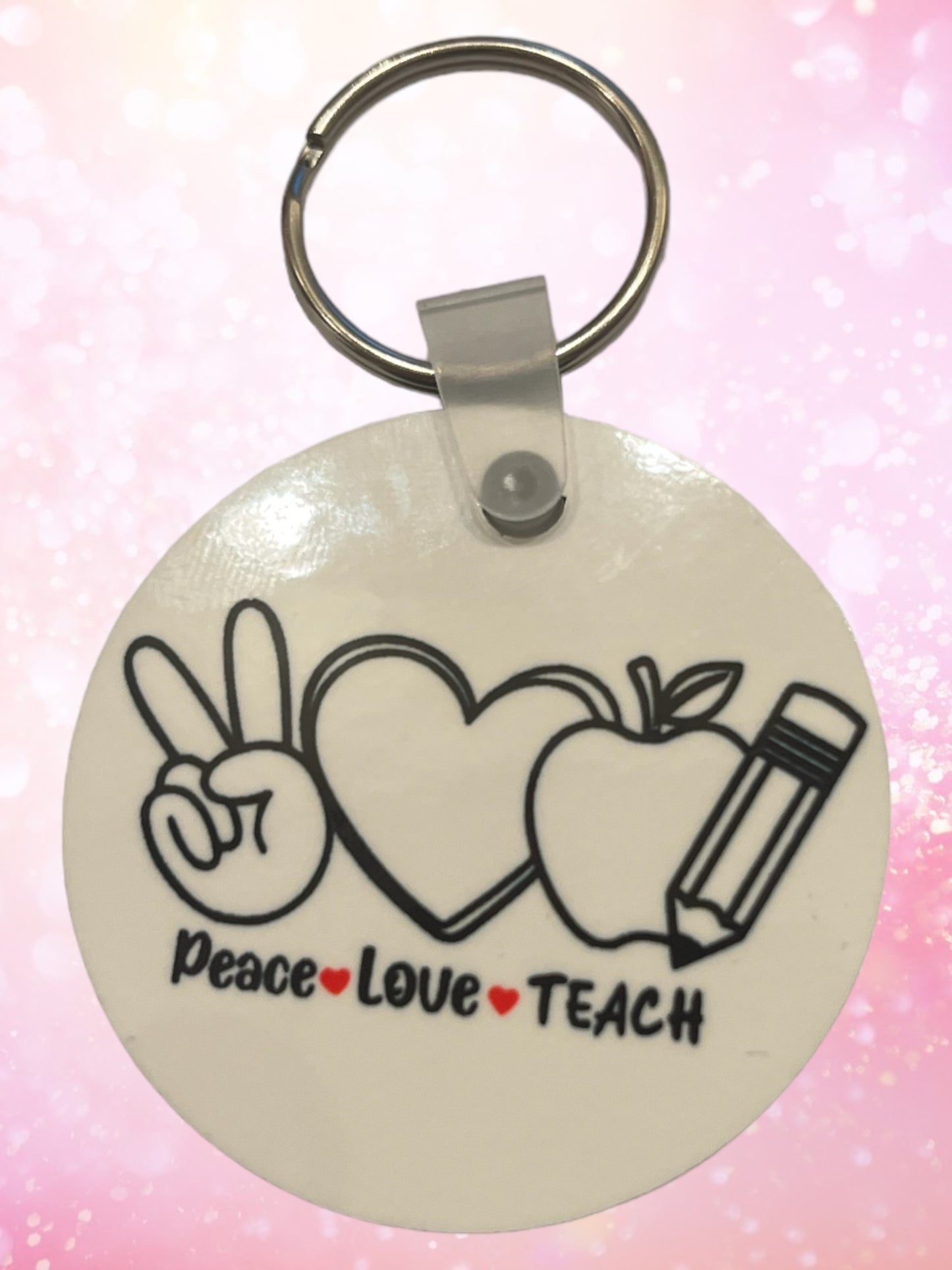 Peace love teach 2” keychain