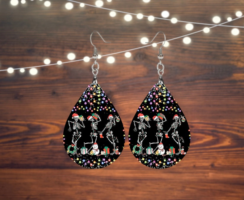 Christmas skeletons tear drop earrings