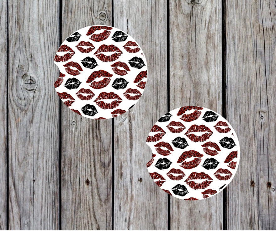Red and black lips car coasters (2)
