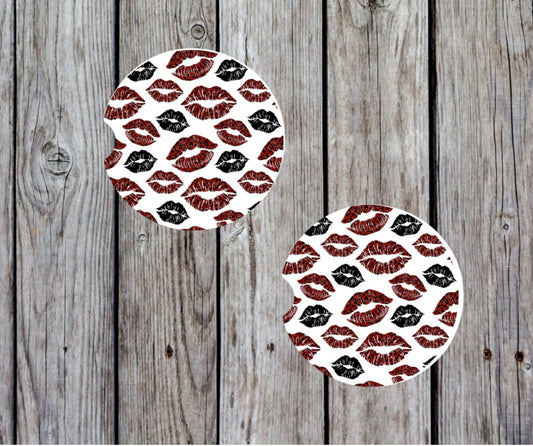 Red and black lips car coasters (2)