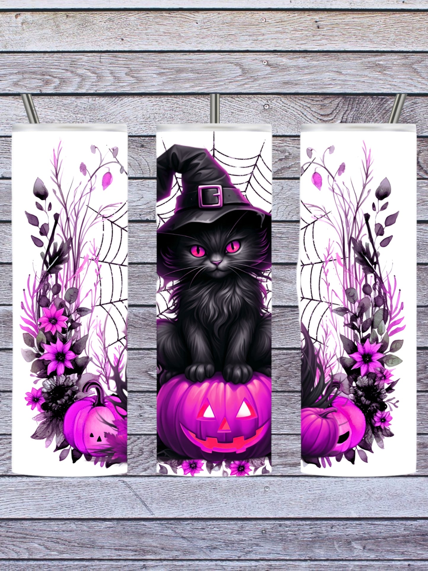 Black cat pink pumpkins 20oz tumbler