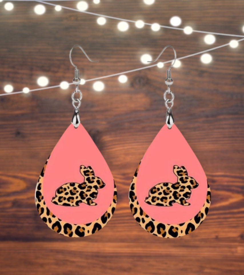 Pink cheetah teardrop earrings