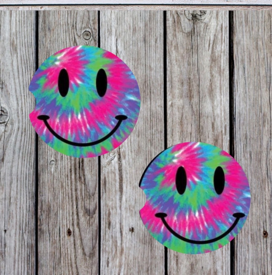 Tye dye smiley face car coasters (2)