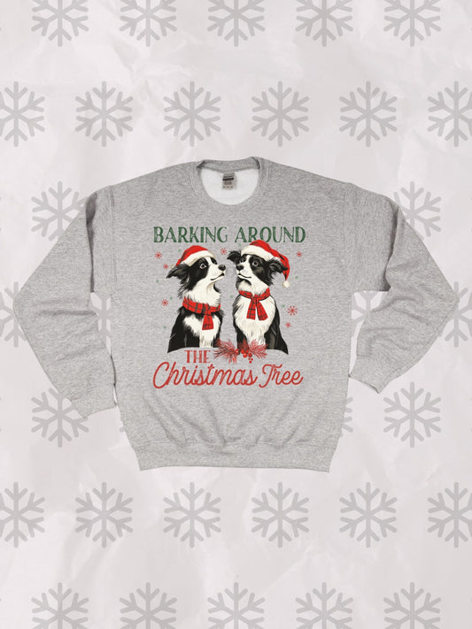 Barking around the Christmas tree crewneck