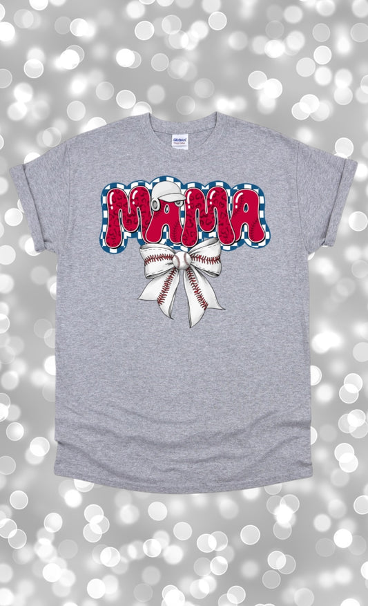 Baseball mama bow tshirt