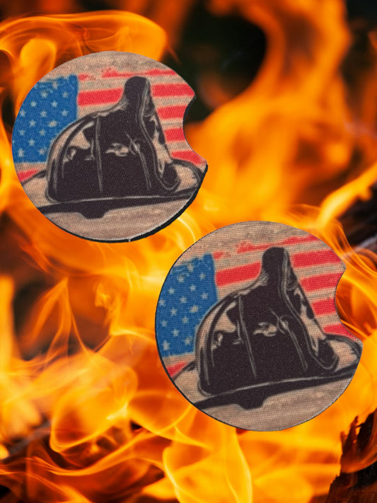 Black hat firefighter coaster set (2)