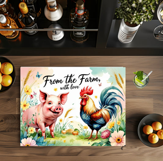 From the farm with love 8x11 glass cutting board
