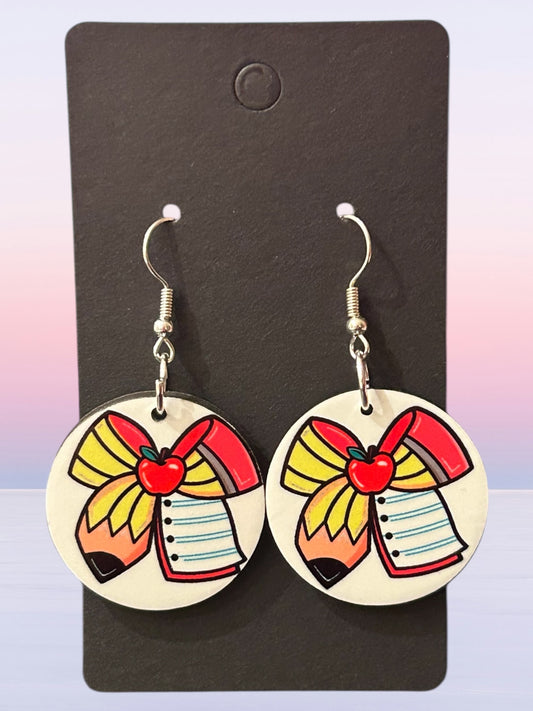 Teacher bow round earrings