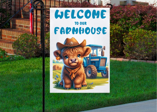 Welcome to our farmhouse baby highlane blue 12x18 garden flag