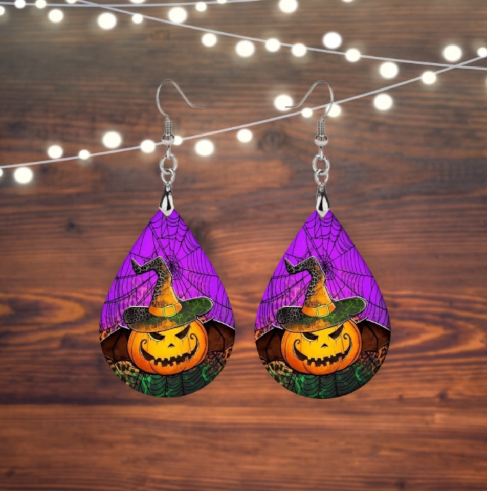 Jack o lantern purple earrings