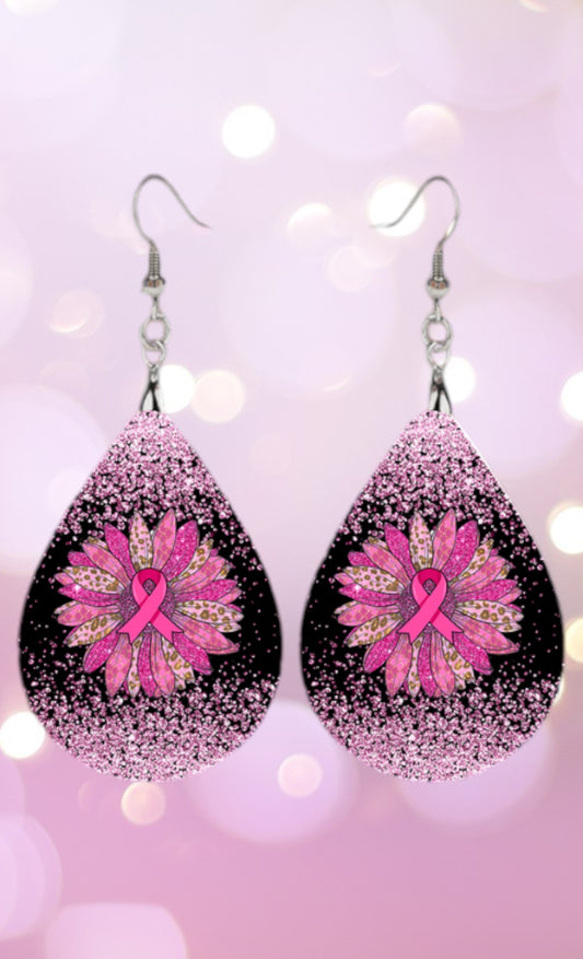 Breast cancer tear drop earrings