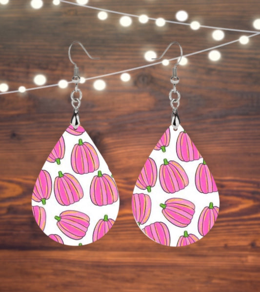 Pink pumpkins tear drop earrings