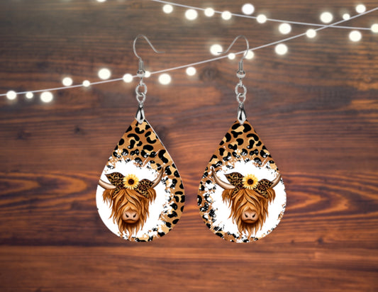 Cheetah cowhide tear drop earrings