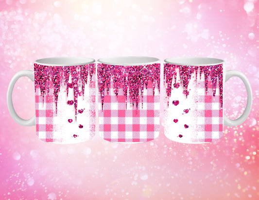 Pink plaid hearts mug