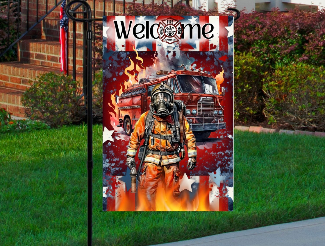 Welcome fire dept 12x18 garden flag