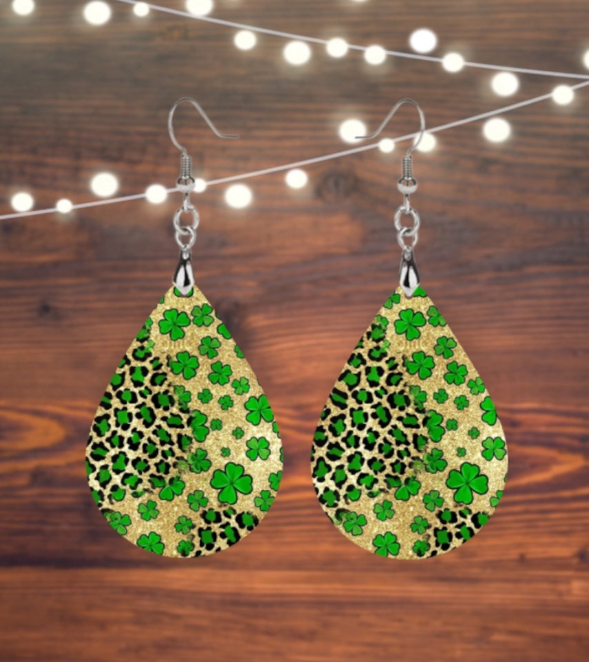 Cheetah clovers teardrop earrings