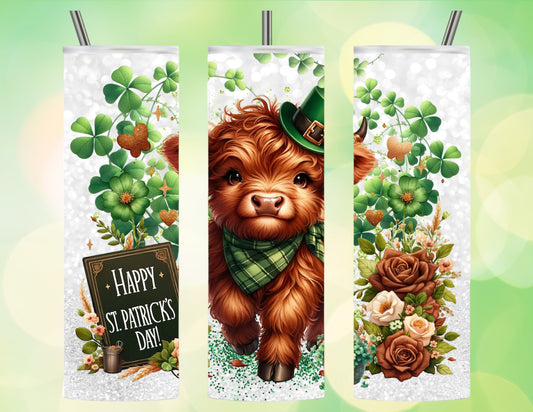 St patricks day brown highland cow 20oz tumbler