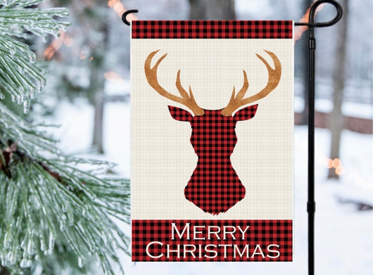 Plaid Christmas deer 12x18 garden flag