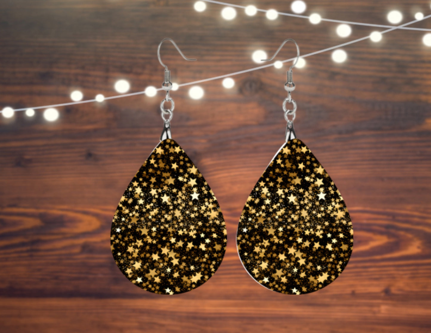 Glitter stars tear drop earrings