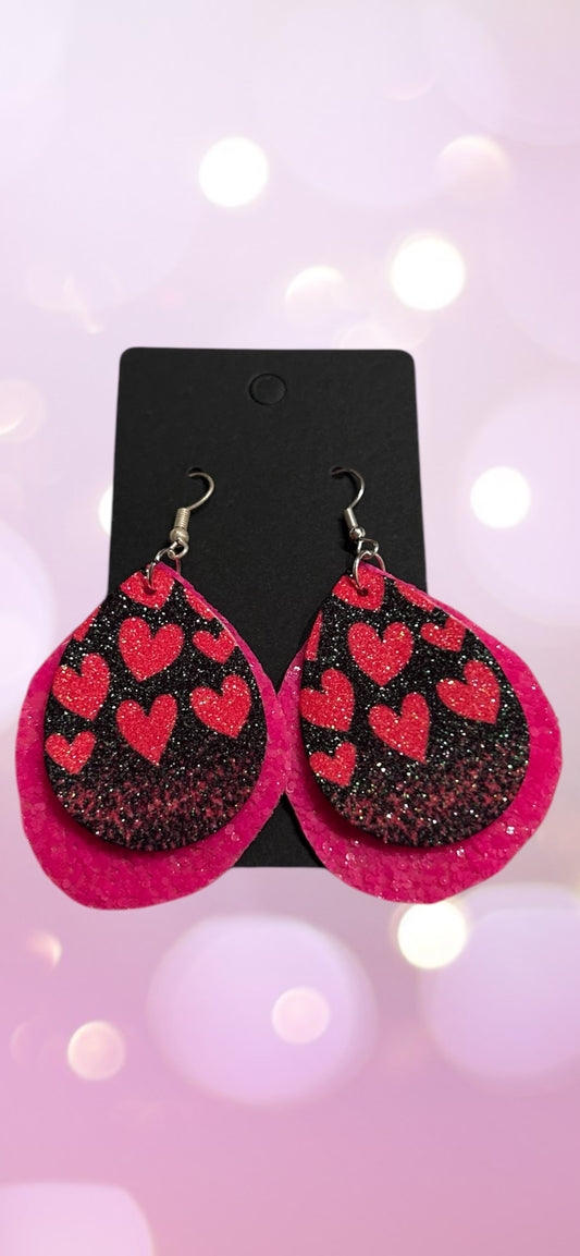 Black with pink hearts faux earrings