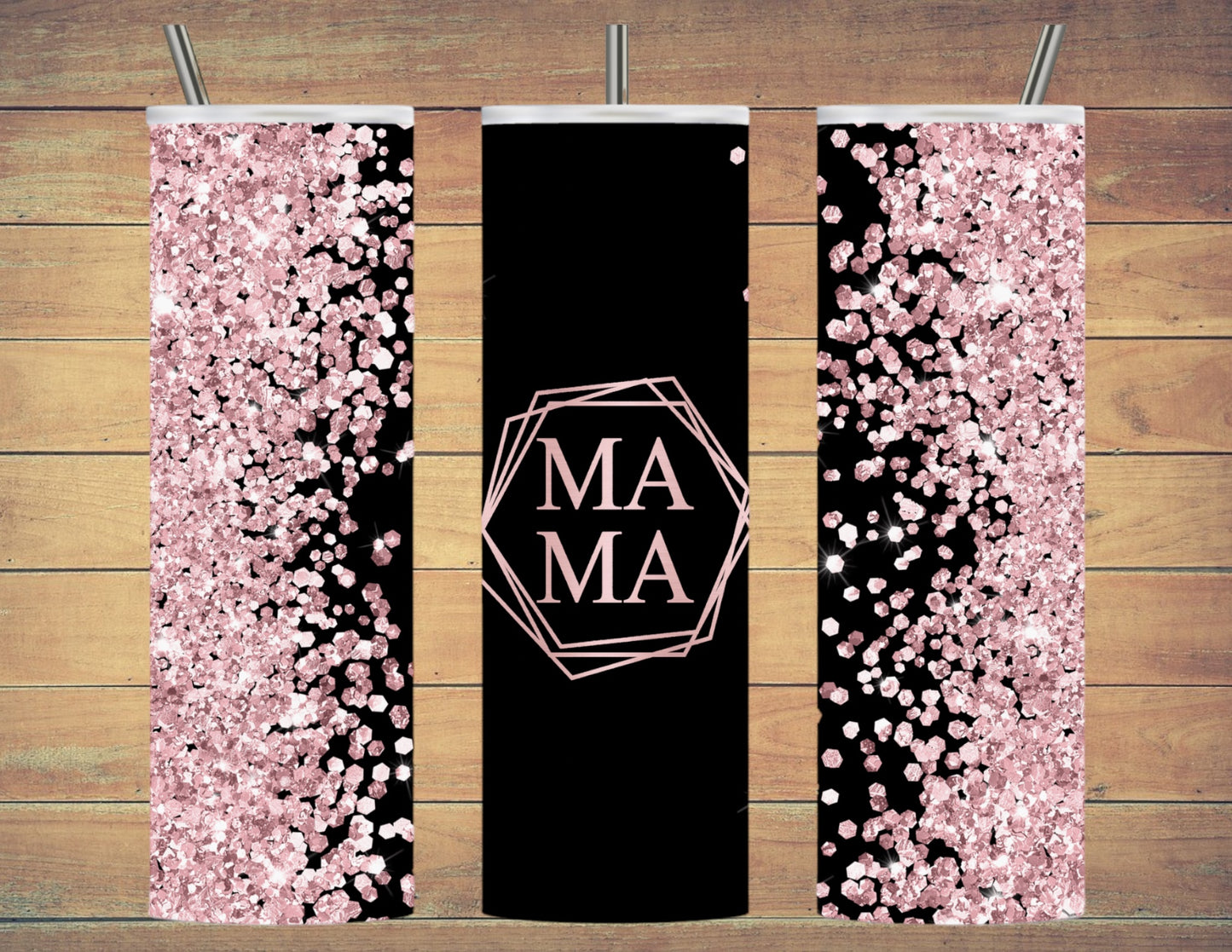 Mama in matte black with pink glitter 20oz tumbler