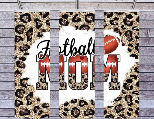 Glitter cheetah football mom 20oz tumbler